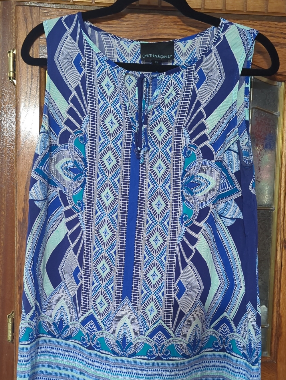 Cynthia Rowley Navy and Aqua Geometric Sleeveless Camisole
